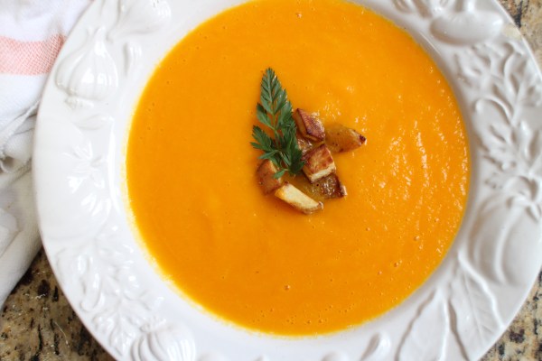 Creamy Carrot Soup with Roasted Potatoes