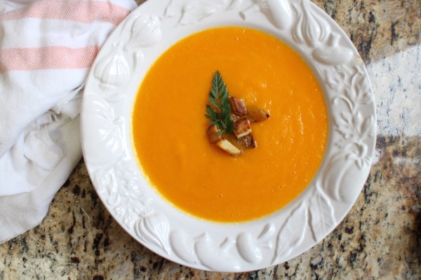 Creamy Carrot Soup with Roasted Potato
