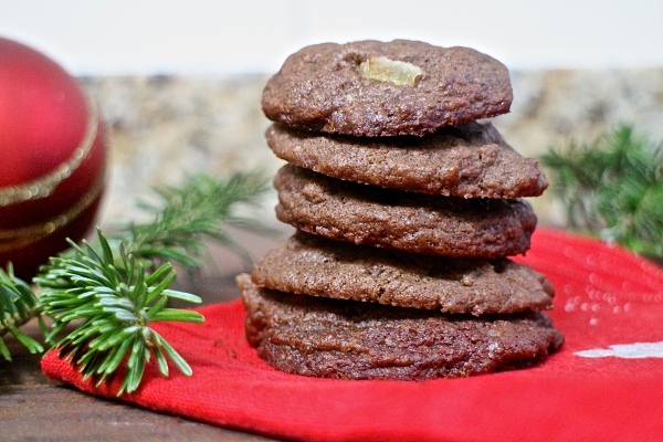 Chewy Chocolate Cookies with  Crystallized Ginger