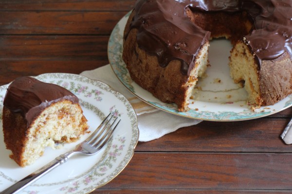 Almond Apricot Bundt Cake with Dark Chocolate Ganache